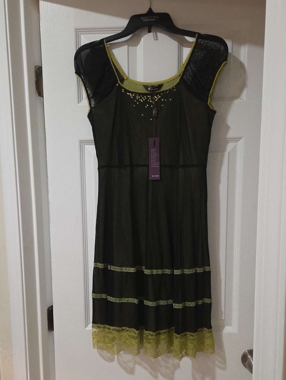 Socialite Black Dress with Lime Lace Trim